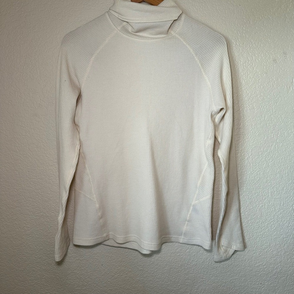 Kuhl Womens M Sweater Waffle Knit Long Sleeve Turtle Neck Thermal Pullover Cream